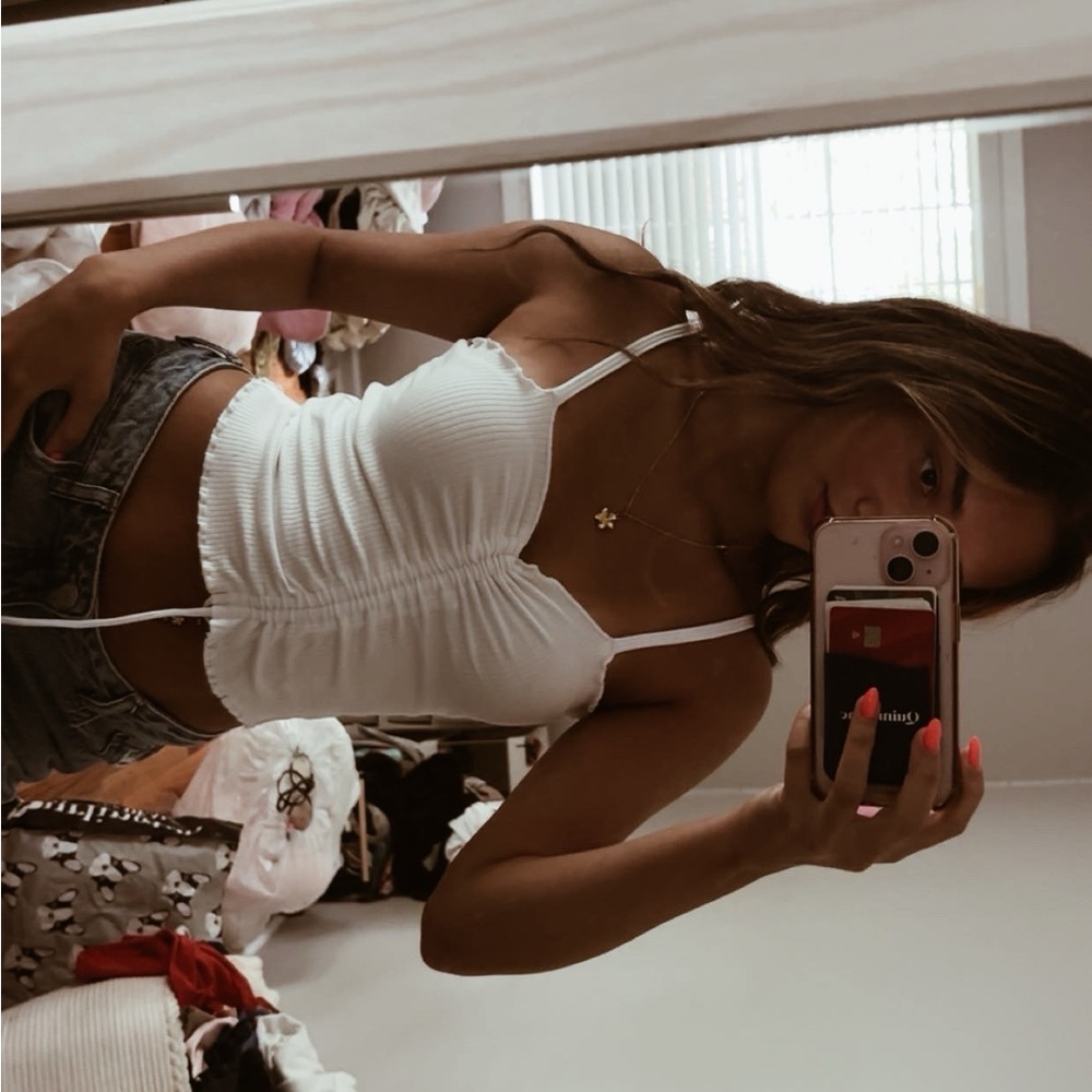 Hollister White Ribbed Spaghetti Strap Top